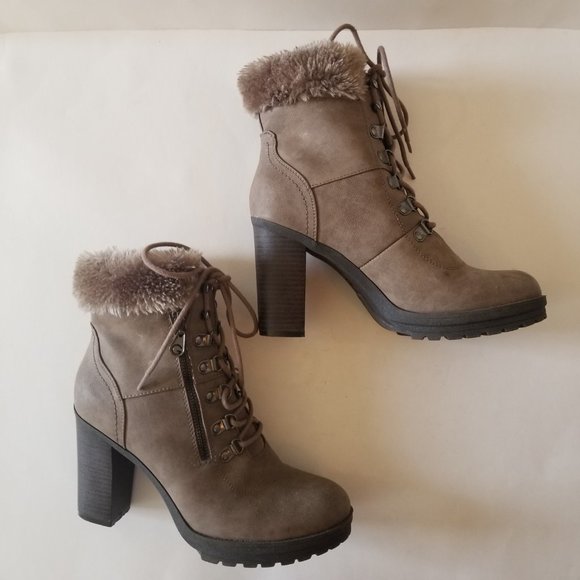 G by Guess Taupe Lace Up Faux Fur Heeled Boots w/ Zipper  size 9 - Picture 9 of 10